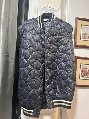 Stella McCartney Quilted Bomber Vest in Navy with Contrast Stripes 34 4